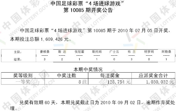 当期全国开出一等奖2注